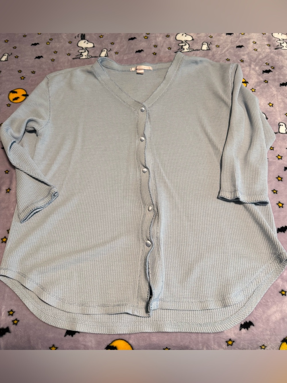 Victoria’s Secret Blue Waffle Knit Thermal Snap Front Henley Top Size M